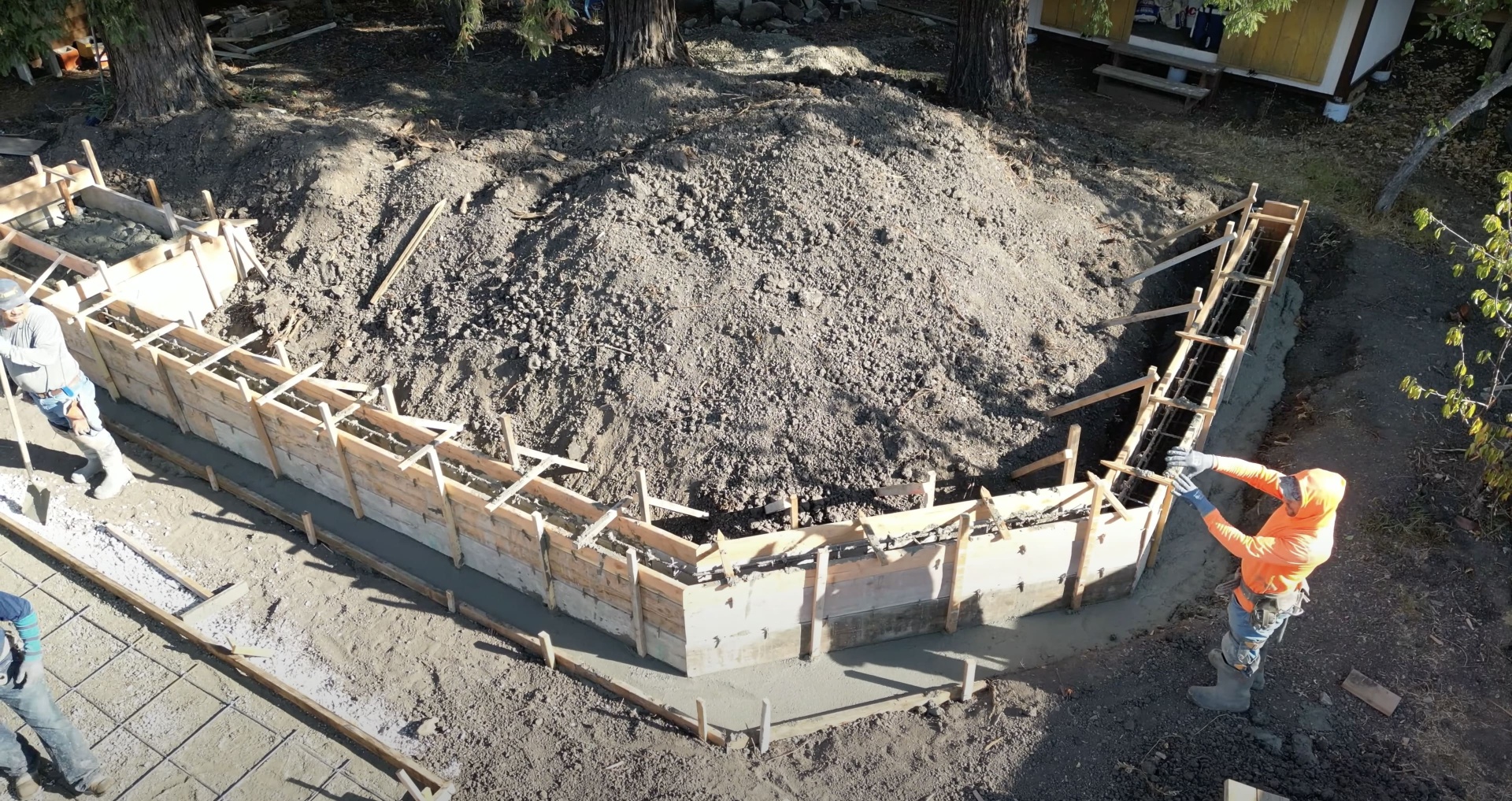 Commercial concrete construction services for foundations and structures Commercial concrete foundation being constructed with wooden forms in Waterbury Connecticut