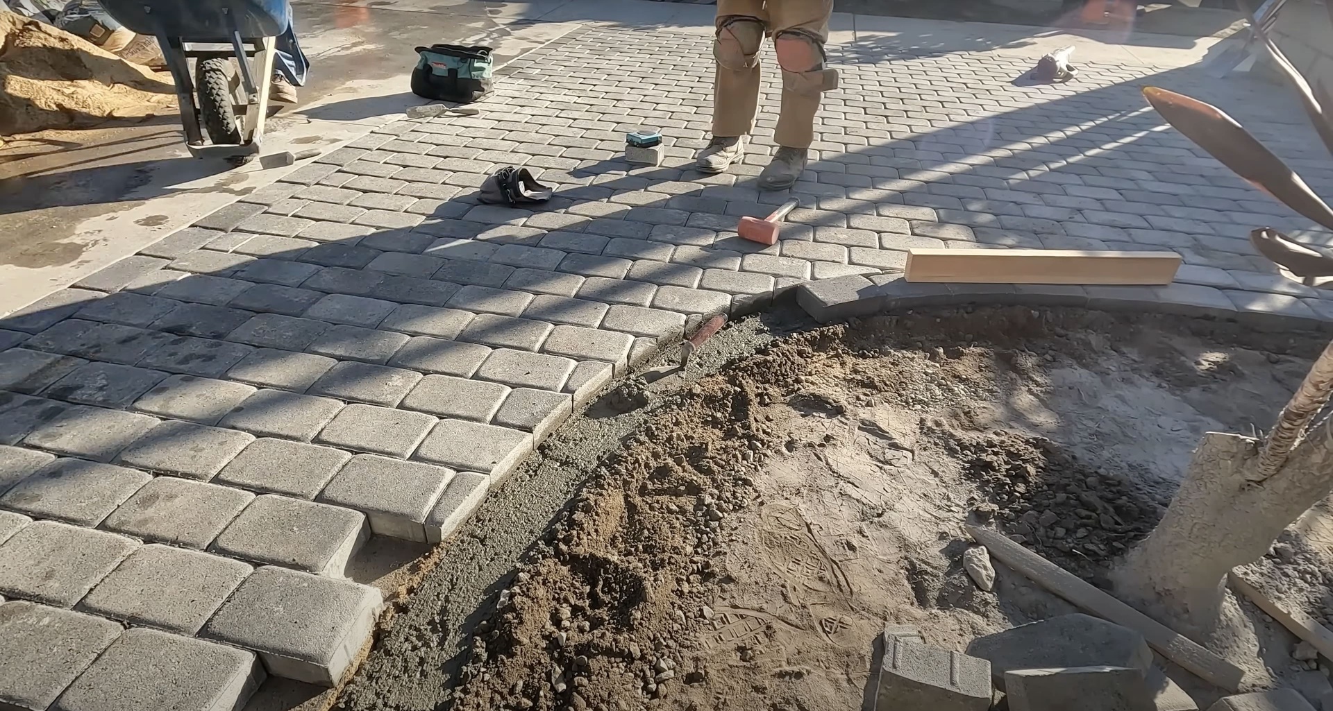Expert concrete paver installation and hardscaping services Concrete paver installation in progress showing professional paving work in Waterbury CT